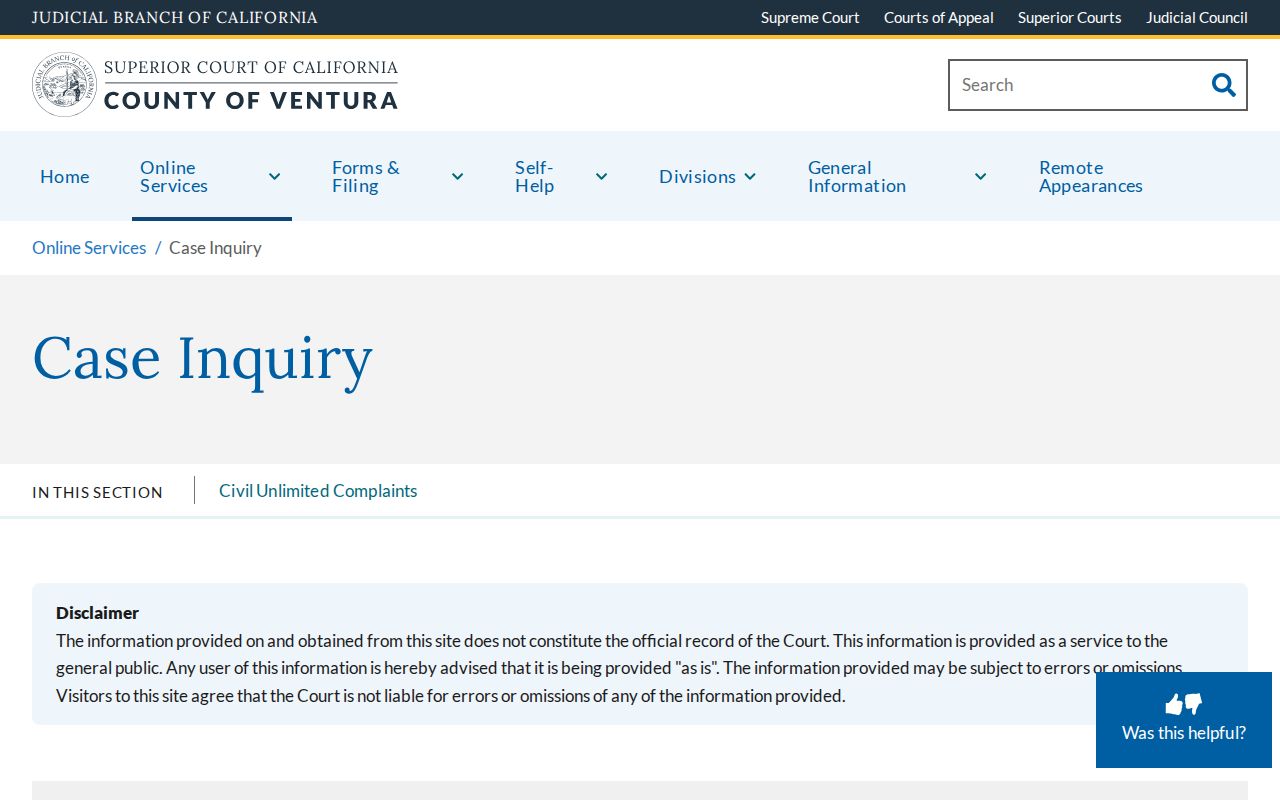 Ventura County people search court inquiry routes