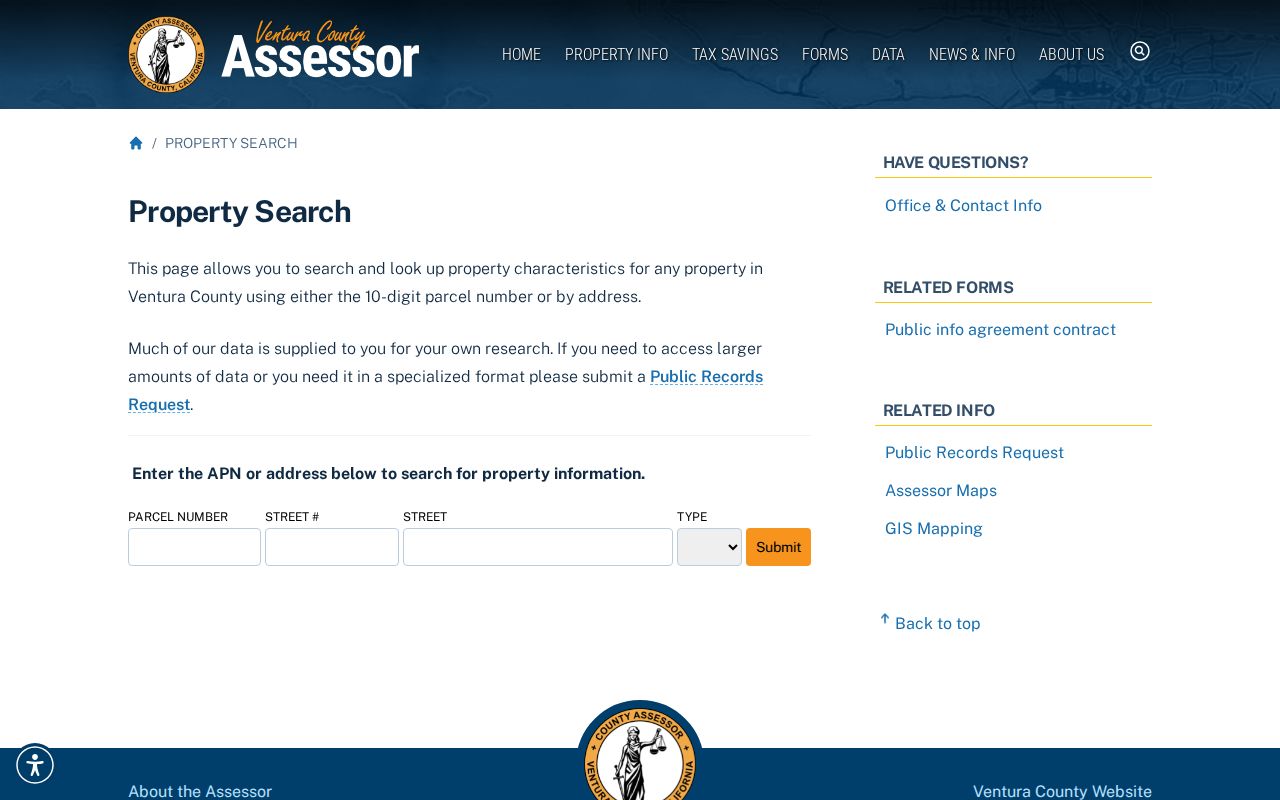 Ventura County people search property address form