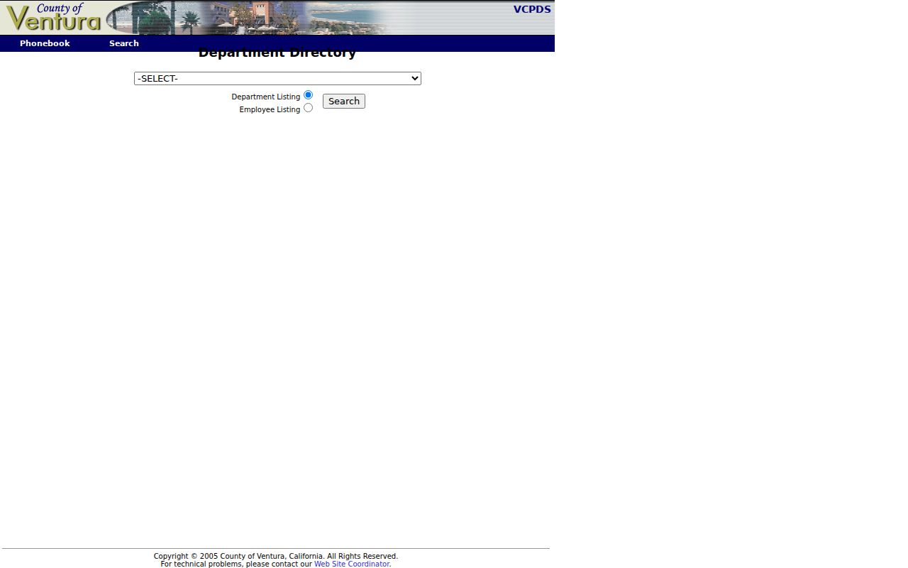 Ventura County people directories department selection