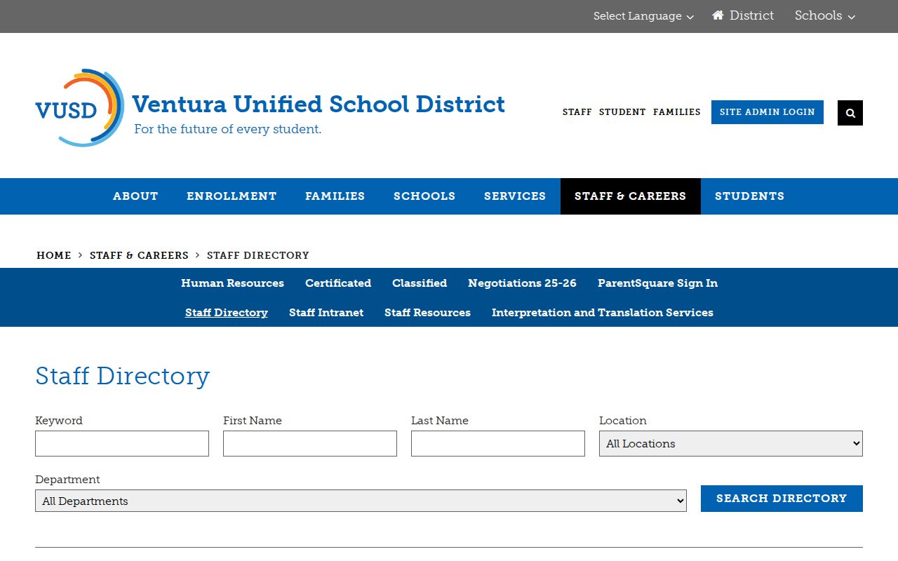 Ventura County people directories Ventura Unified staff listings